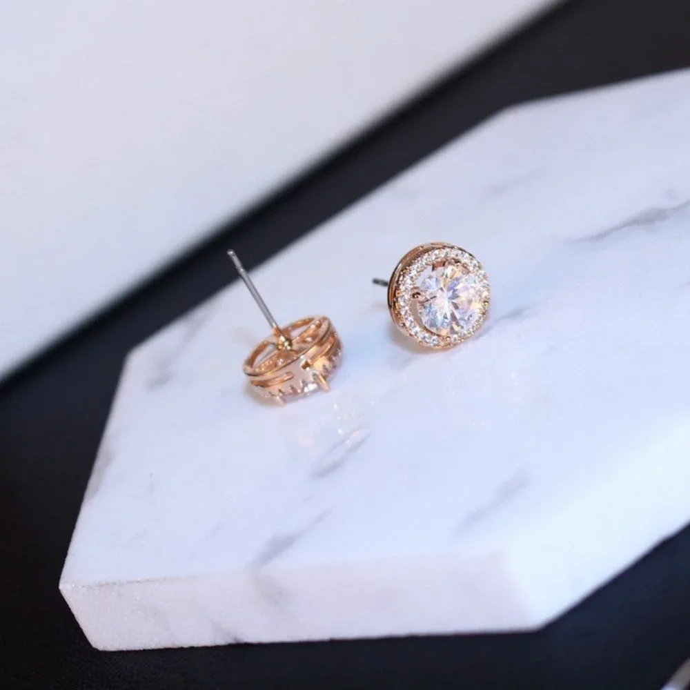 NEW Brilliant Cut Round Diamond Halo Silver Stud Earrings